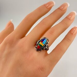 Gorgeous Leonard Martza 1950s Zuni Inlay Ring